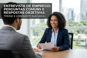 Mulher em entrevista de emprego com documento CV em escritório moderno