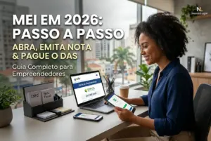 Mulher empreendedora com dispositivos em escritório moderno